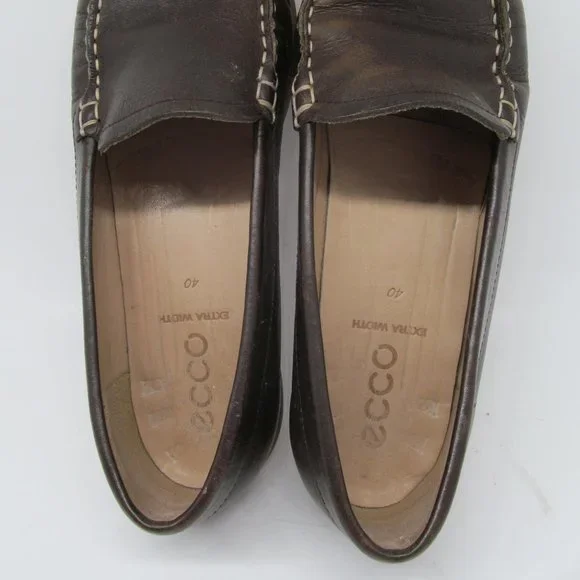 Ecco Womens Brown Leather Moc Toe Flats Loafers Size US 9.5 EUR 40 Extra Width - Picture 8 of 11